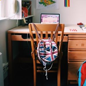British flag backpack with pleather straps