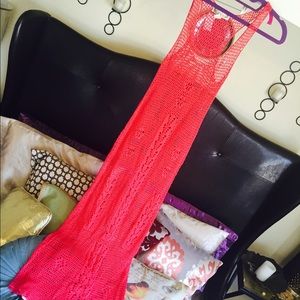 Long Hot Pink Mesh Cover-Up