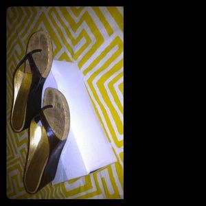 Chocolate BROWN patent leather Wedge Sandal