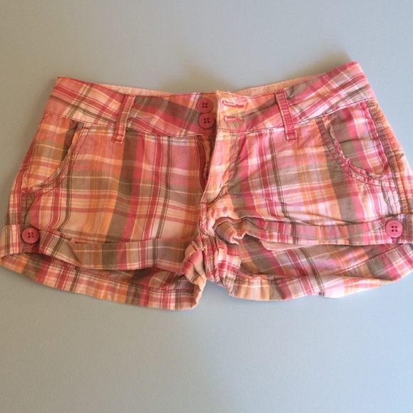 Jezebell plaid, cotton, pink & orange shorts
