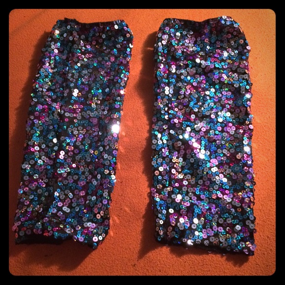 Purple Blue Silver Sequined Leg Warmers