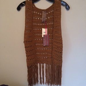 Nordstrom brown fringe crochet vest