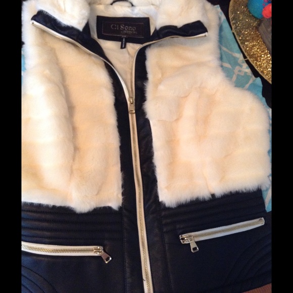 Faux fur vest with leather