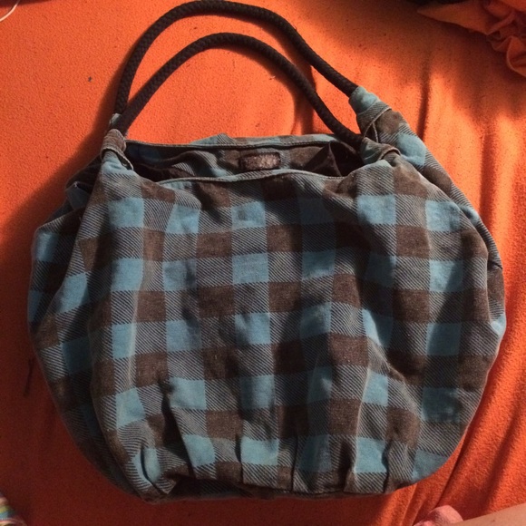 Blue and black plaid bag
