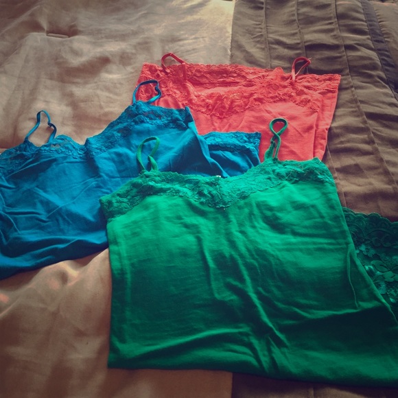 NWOT 3 spaghetti strap tanks blue orange and green