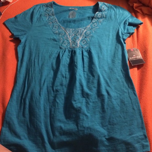 Blue flowing top with silver and blue detail