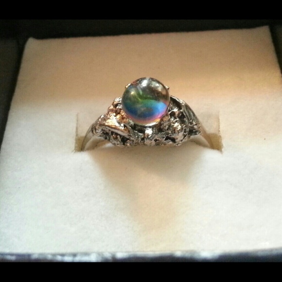 Pewter crystal ball ring