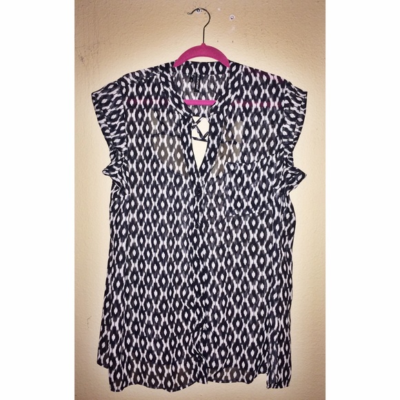 Sheer Black & White Cut Out Blouse