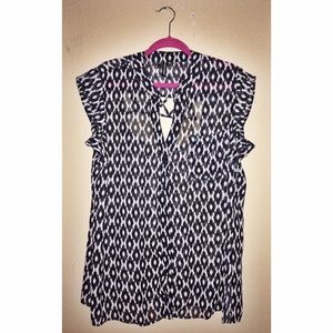 Sheer Black & White Cut Out Blouse