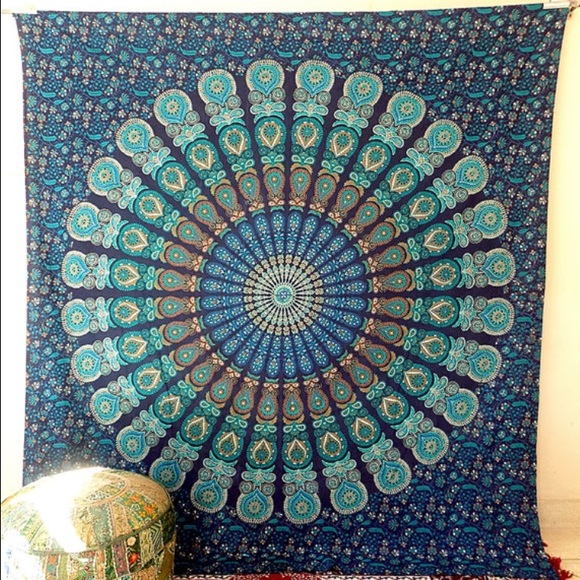 Blue mandala hippie tapestry