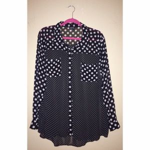Torrid Black & White Sheer Collared Button Down
