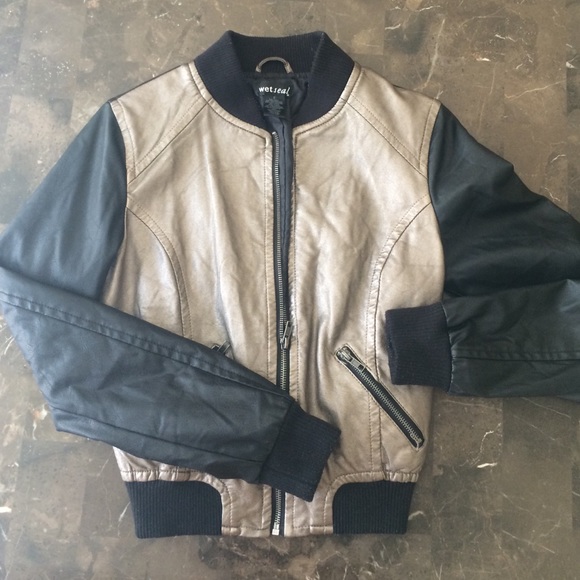 Wet Seal Black/Gold Leather Jacket