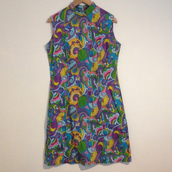 XL Vintage 70s floral mod retro psychedelic dress