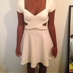 Ivory bedazzled waist skater dress