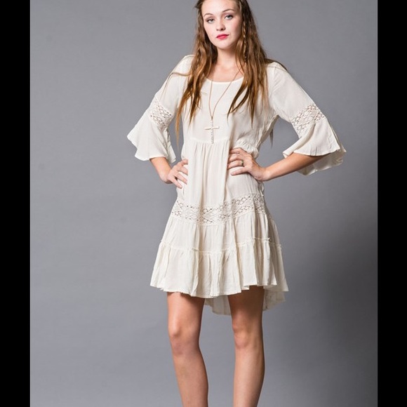 Boho Crochet Lace Inset Flowy Cotton Dress - Picture 2 of 4