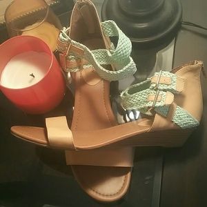 Mint and cream strap sandals