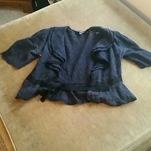Navy blue and black short bebe cardigan. Used.
