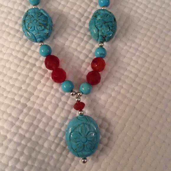 Vintage Turquoise Carnelian faceted necklace - Picture 2 of 3