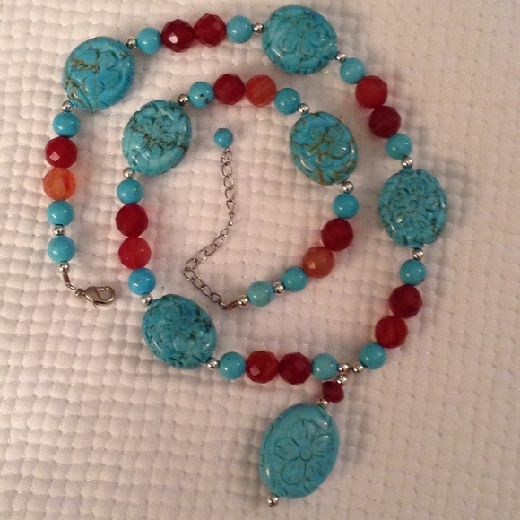 Vintage Turquoise Carnelian faceted necklace - Picture 3 of 3