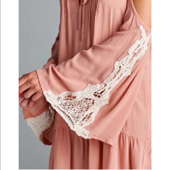 XX The TIFFANIE bell sleeve lace tunic dress- PINK - Picture 3 of 3
