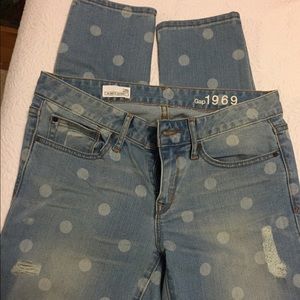 Gap Polka Dot Distressed Skinny Jeans