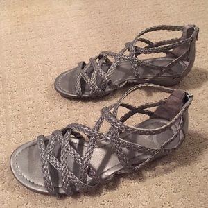 Report Silver shiny strappy sandals with zipper 8