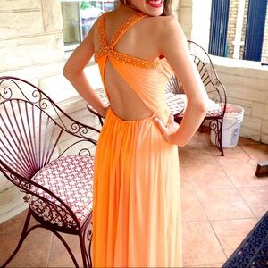 Orange (Open Back!) Long Prom Dress (Size 0)