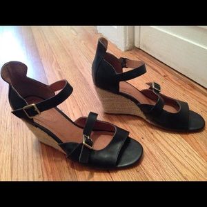 Corso Como Black Wedge Leather Sandals
