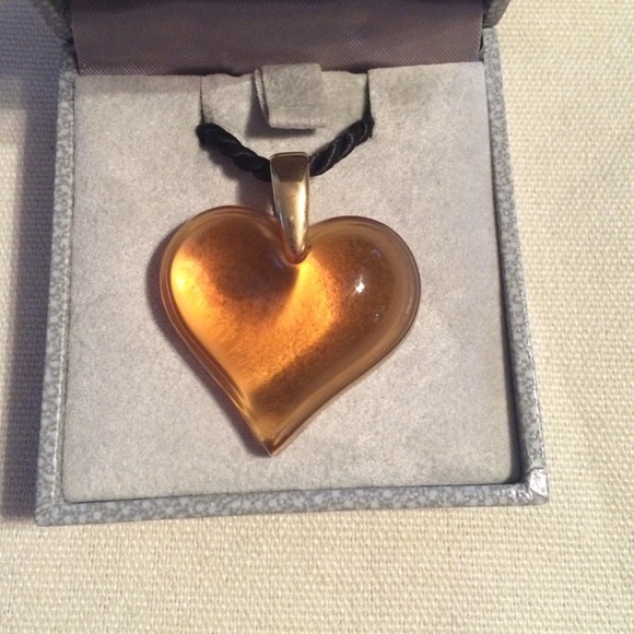Lalique Jewelry - Lalique amber color heart pendant necklace