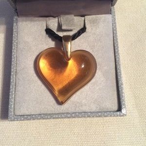 Lalique amber color heart pendant necklace