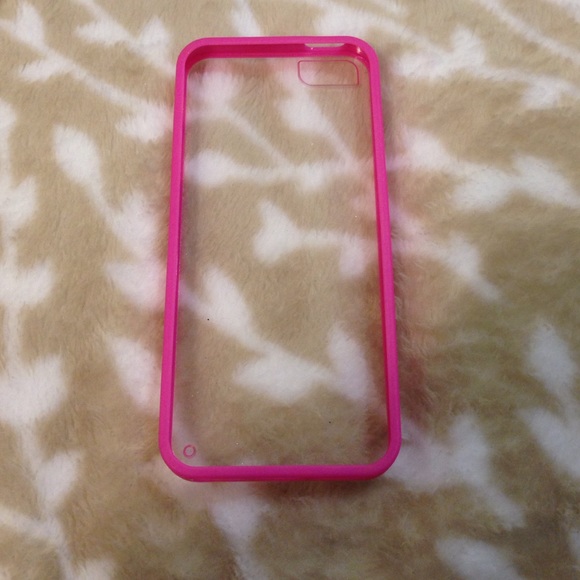 iPhone 5/5s clear back hot pink border case - Picture 1 of 2