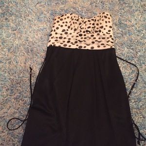 polka dot black and white strapless dress