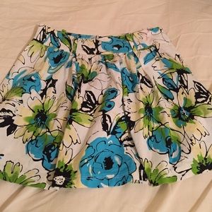 Blue and green floral pleated mini skirt