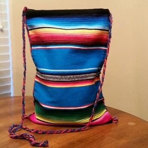 Boho hippie bag-blue-mexican blanket