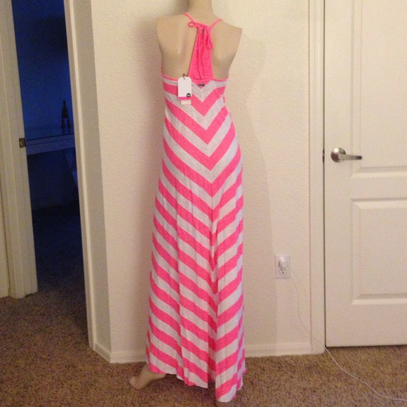 NWT Roxy Pink/White Stripe Maxi Dress - Picture 2 of 3