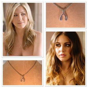 LUCKY WISH BONE Charm Silver Plated Necklace