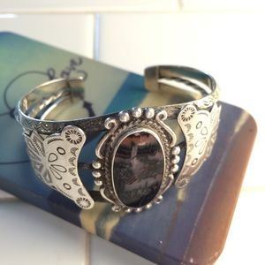 Hand Crafted Sterling Cuff Bracelet w Gemstone