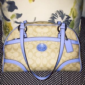 Peyton Satchel Signature Light Khaki Sky Blue
