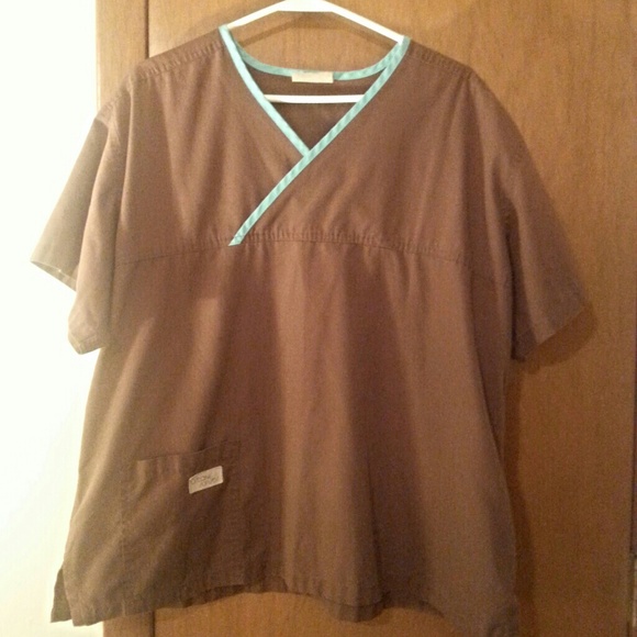 💘 XL Brown Teal Trim Urbane Scrubs Scrub Top 💘