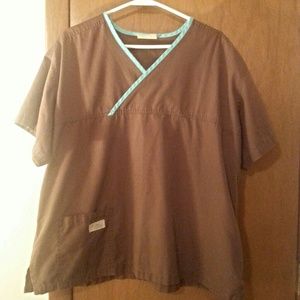 💘 XL Brown Teal Trim Urbane Scrubs Scrub Top 💘