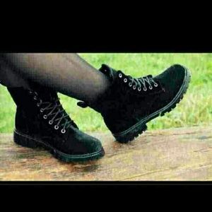 Black velvet combat boots