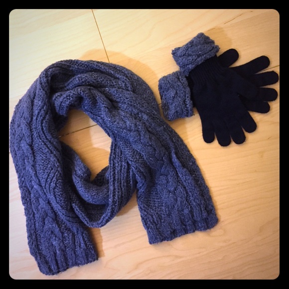 Cozy Blue Knit Scarf and Gloves Set