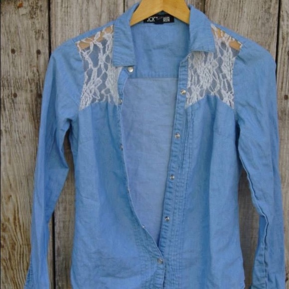 Forever 21 Denim Button Up w/ Lace Decor
