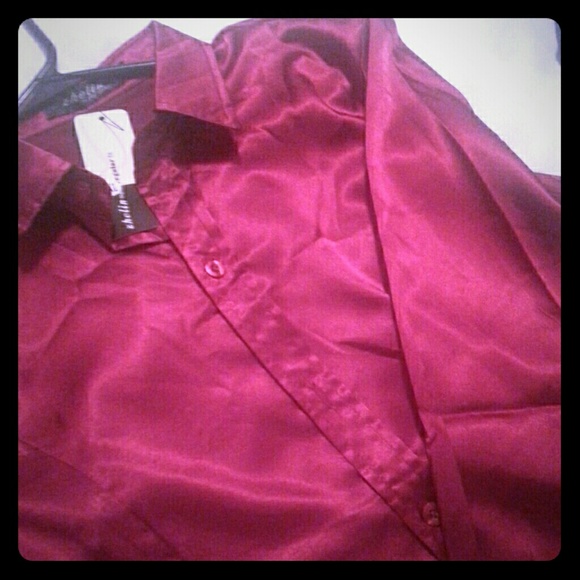 Red Satin Long Sleeved Shirt