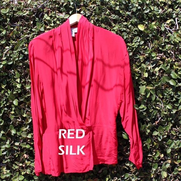 Red Silk Wrap Blouse