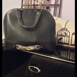 Vegan-friendly Navy Satchel w/ Gold hardware