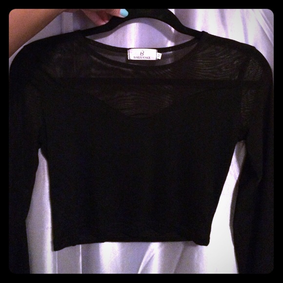 Black long sleeve mesh crop top