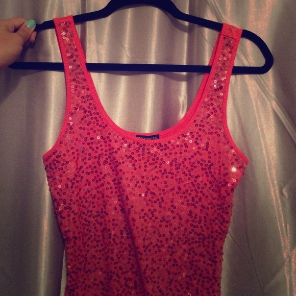 Express reddish pink sequin tank top