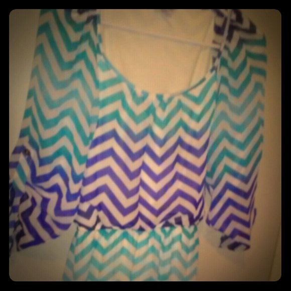 A blue and white chevron pattern dress