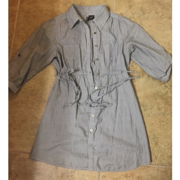 Blue and white pinstripe shirt dress